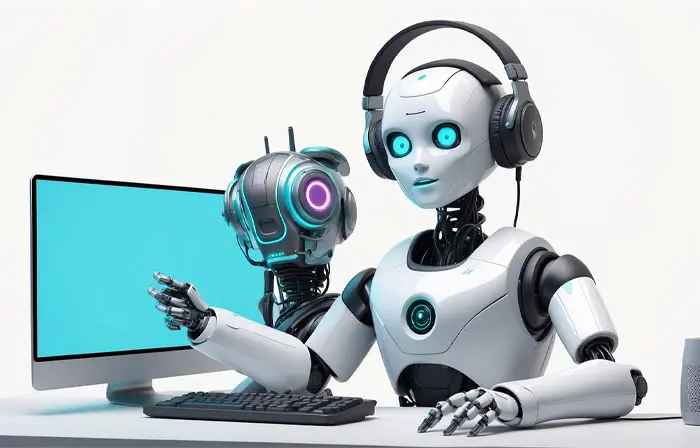 Robot Using Computer AI Technology Professional 3D Design Art Illustration image